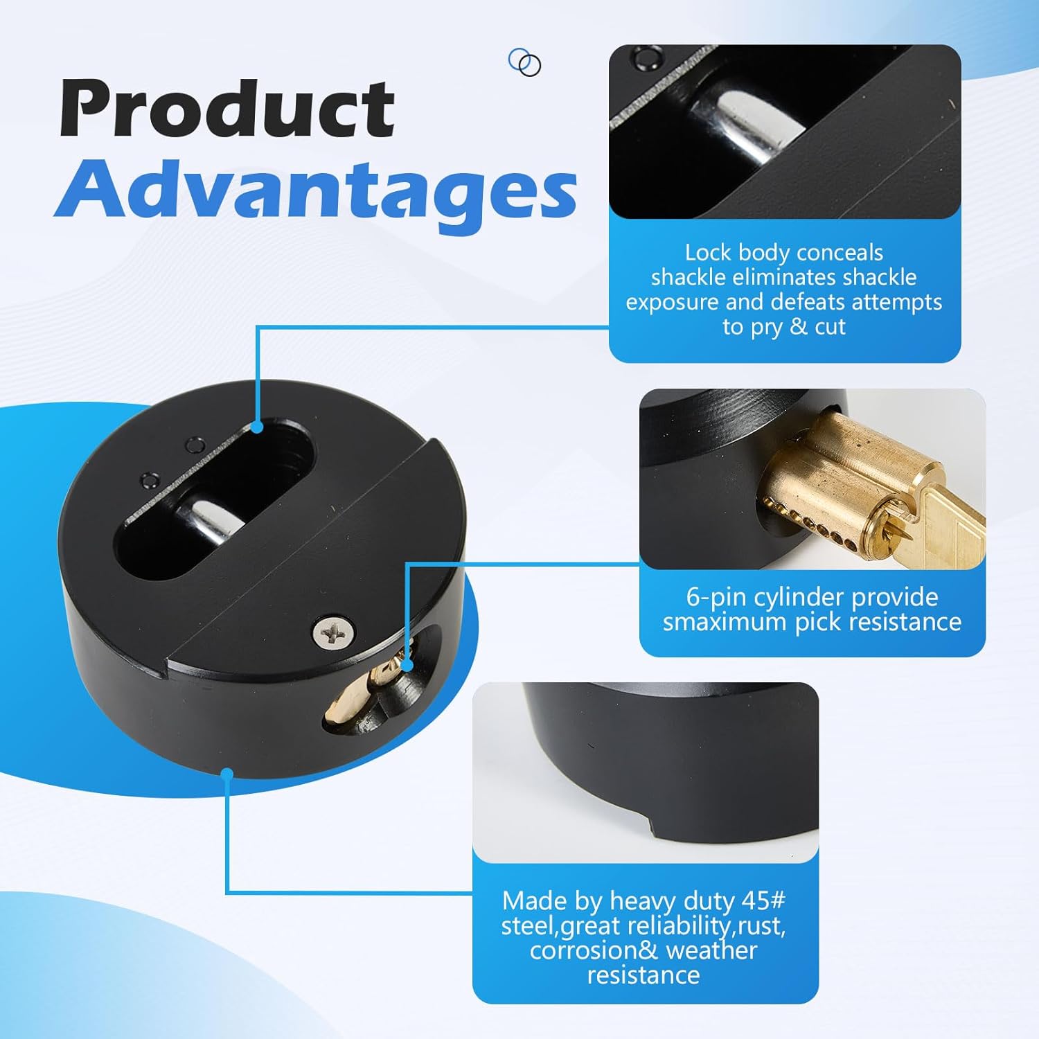 2 Pack Trailer Door Locks Keyed Alike Heavy Duty Hockey Puck Locks Reinforced Hidden Shackle Padlocks w/4 Keys Solid Steel Lock for Trailers Trucks Vans Shed Gates Garage