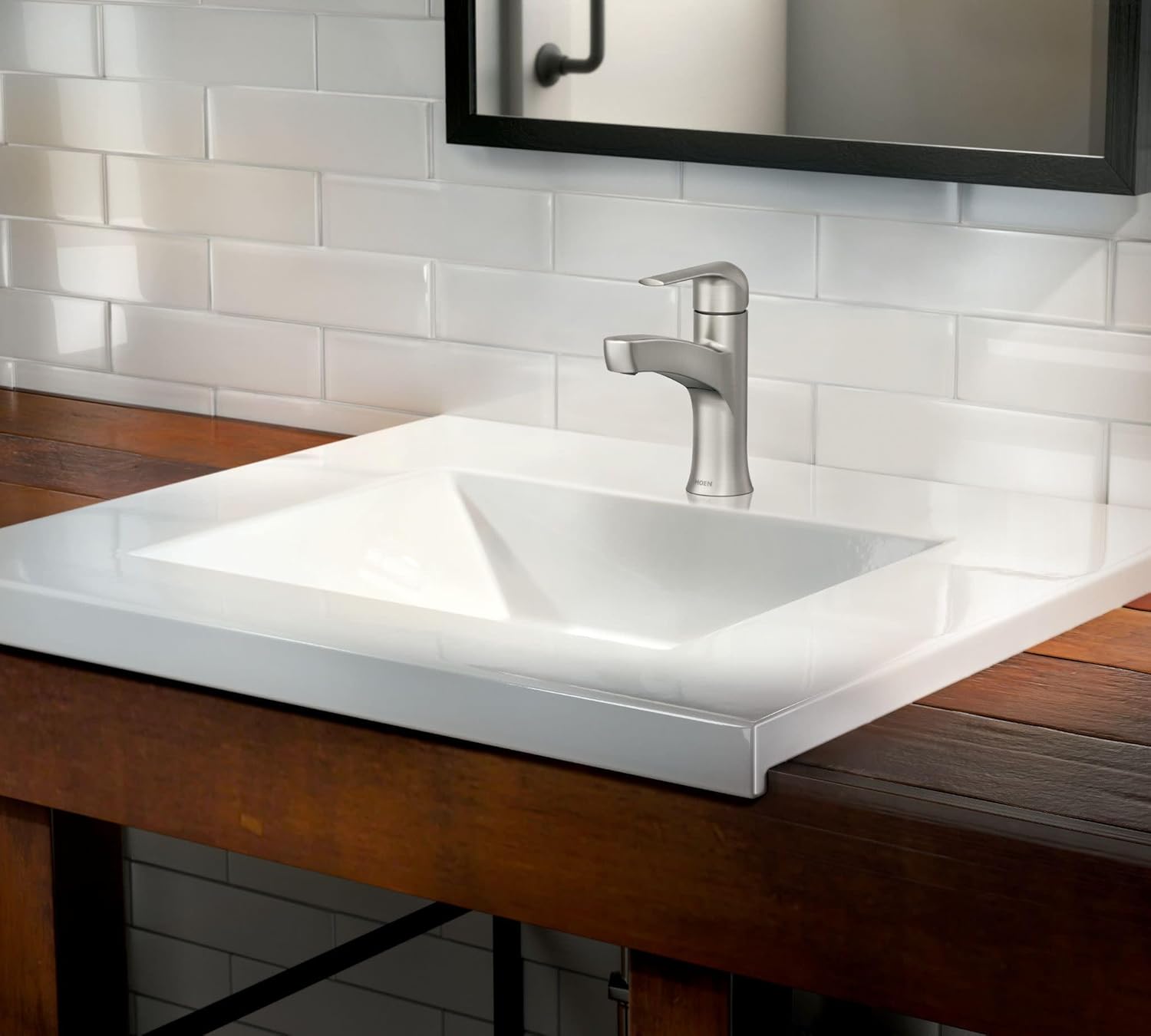 Moen Tilson Spot Resist Brushed Nickel One-Handle Bathroom Sink Faucet with Optional Deckplate, 84565SRN
