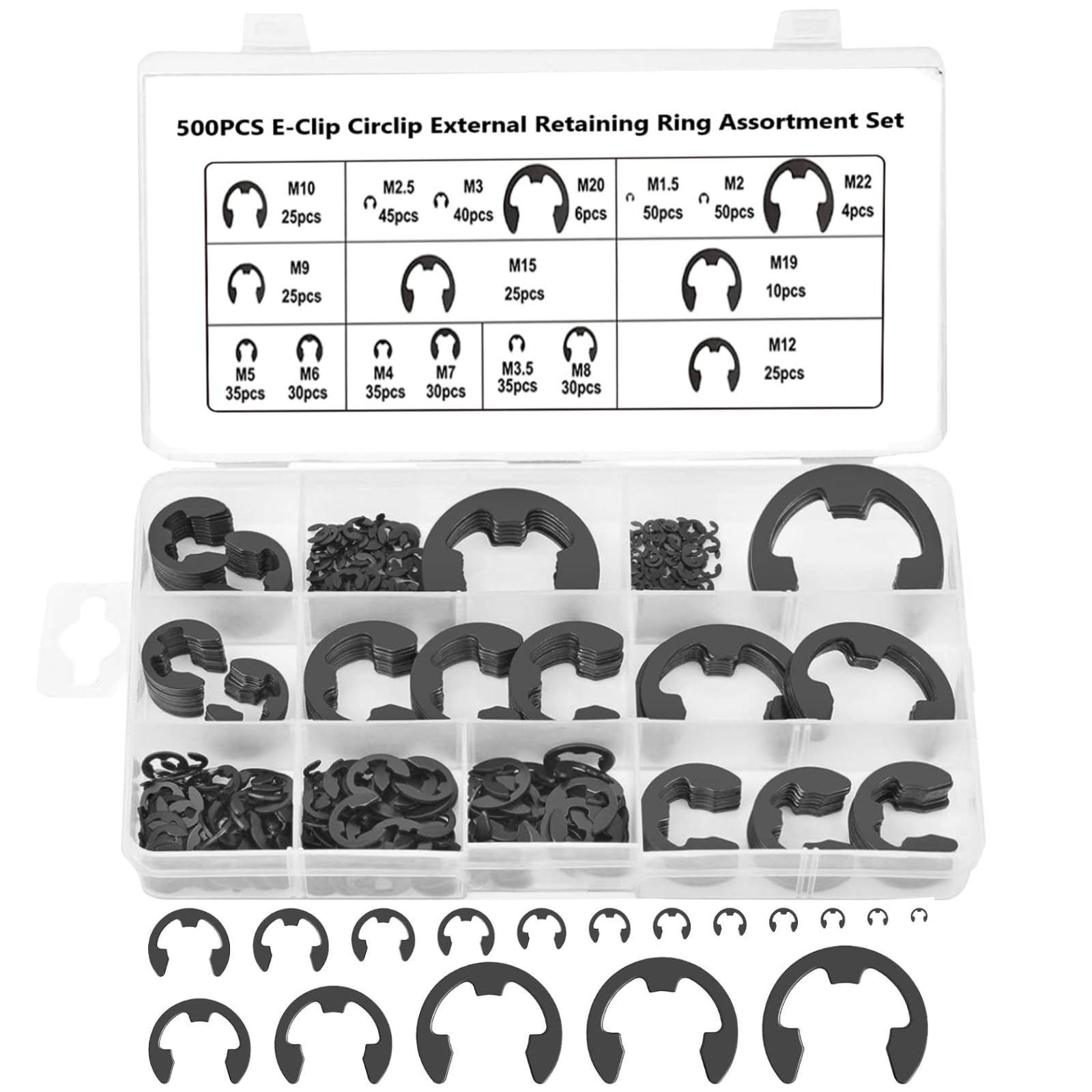 External Retaining Rings - 500 Pcs Alloy Steel Kit -11 External Retaining Rings - 500 Pcs Alloy Steel Kit -11