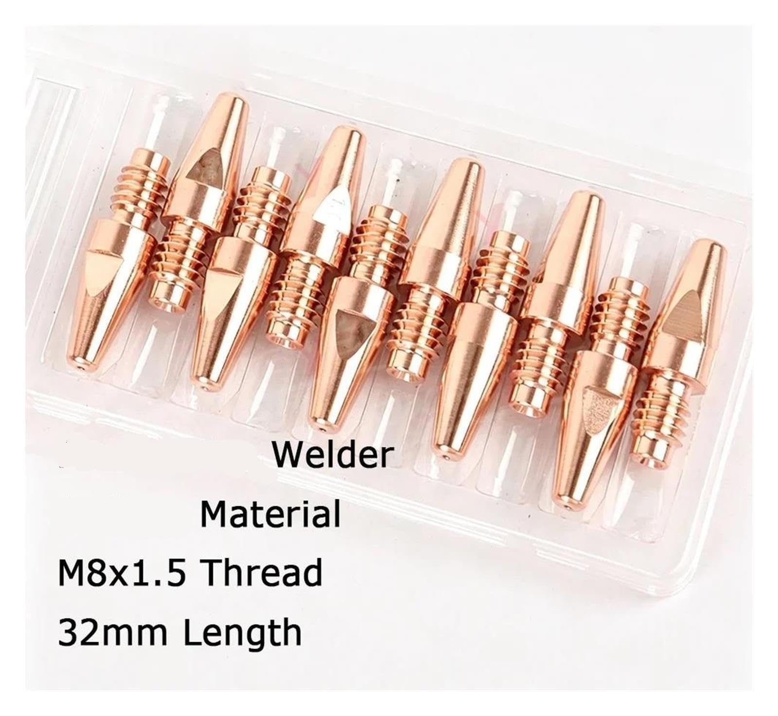 MIG MAG GMAW Punta di contatto M8x1,5 Filettatura M8x32mm Testa di saldatura standard(0.8mm(0.030),Silver Plate,10 Pcs)
