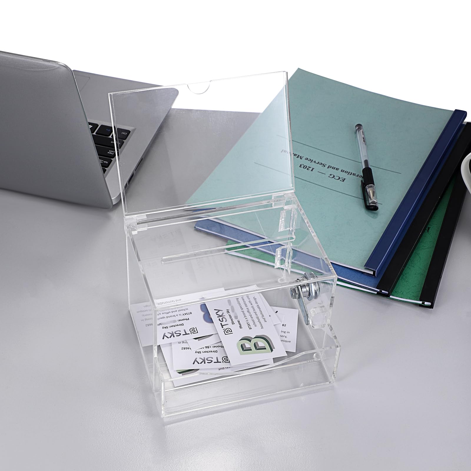Caja de Sugerencias-Transparente de Acrílico de 6 caras Caja de Donación Urnas Votaciones de Plástico de 4x6 Pulgadas con Cerradura y Llave para Tarjetas de Presentación Boletos de Rifa