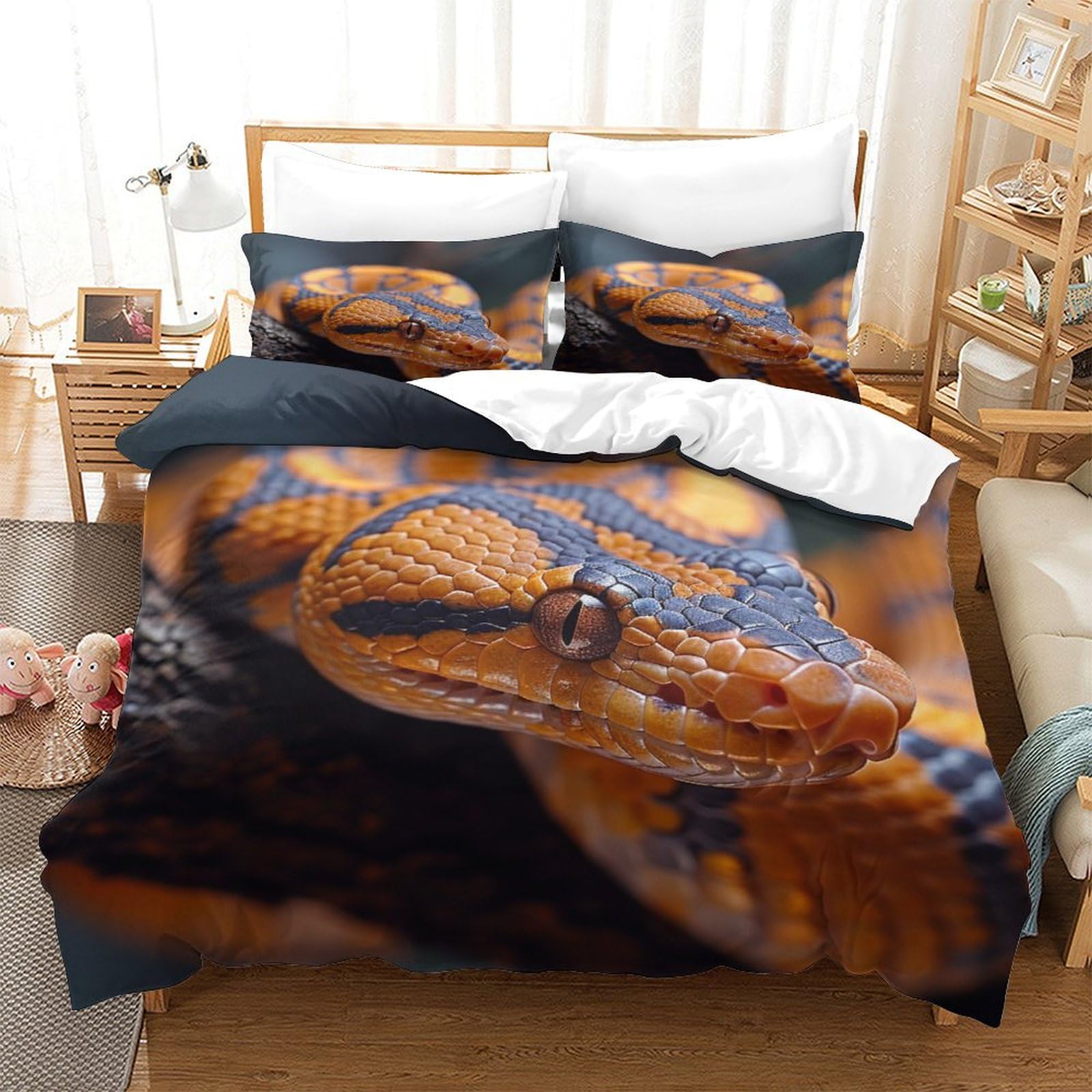 P1S9U7W5Y 3D Printed Realistic Python Pattern Duvet Cover Set 3pcs Microfiber Snake Skin Bedding Set King（220x240cm）