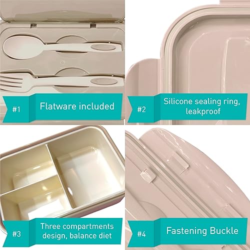 Miniatura 2 de Three Stars Invest Holdings - Lonchera para niños con 3 compartimentos y cubiertos, 47.3 fl oz, recipientes de almacenamiento de alimentos para