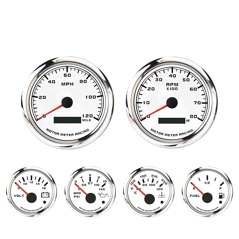 Kit de 6 instrumentos MOTOR METER RACING PRO Series com velocímetro GPS e tacômetro – mostrador branco
