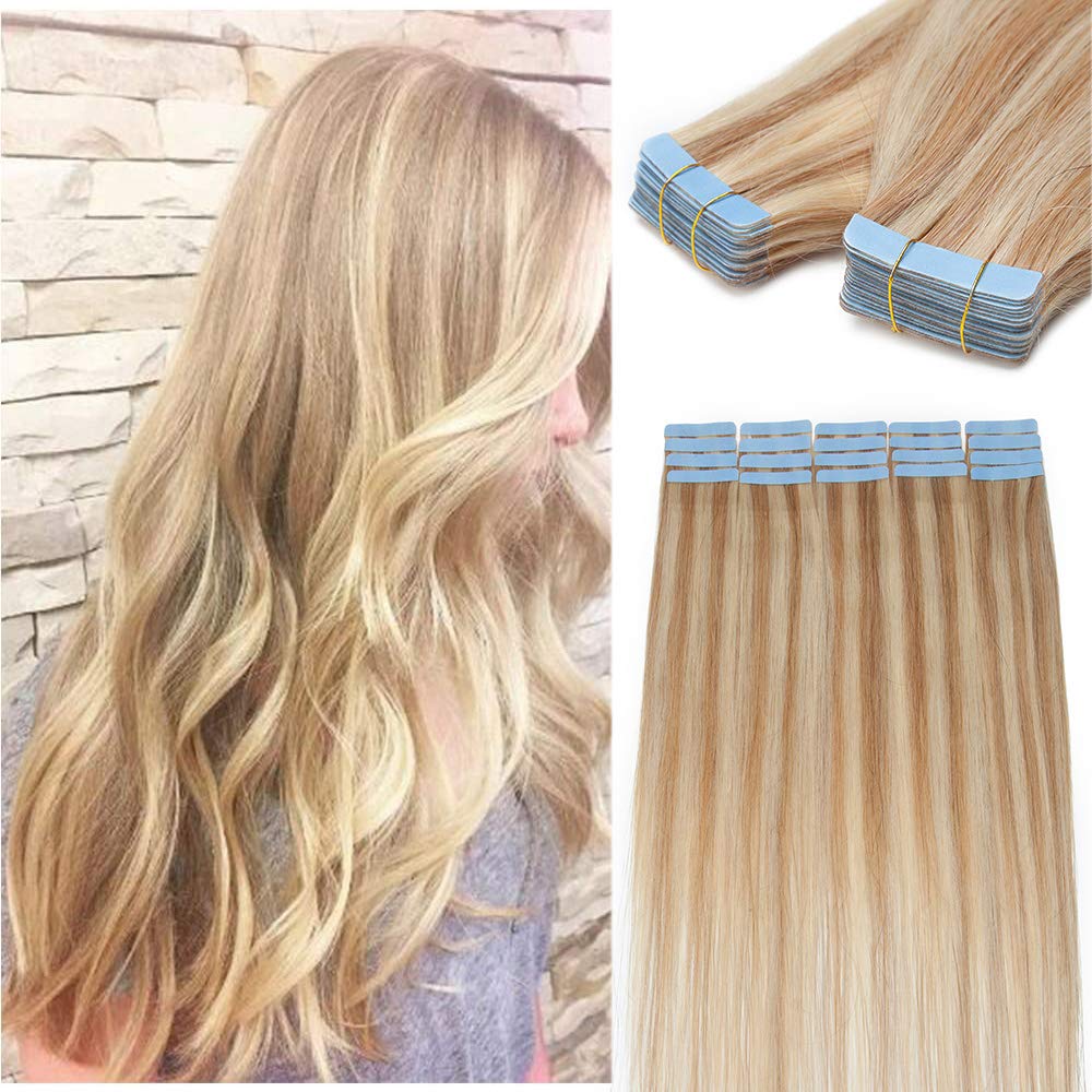 12"(30cm) SEGO 10PCS Extensiones Adhesivas Naturales Pelo Humano sin Clip [#4/27 Castaño Chocolate/Rubio Oscuro] Cabello 100% Remy Liso Balayage Tape in Human Hair (20g) — view 33