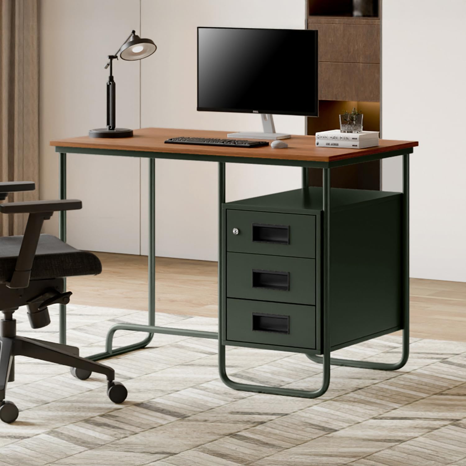 Interio by Godrej Table T-8 Office Desk N Teak with Tree Mist, Metal Understructure, Wooden Top-image-11