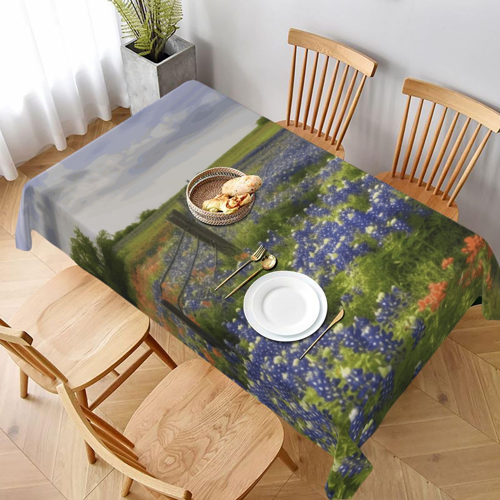 Table Cloths for Rectangle Tables 152x228 cm Waterproof Farmhouse Table Cloth Texas Bluebonnets Scenery Tablecloths Washable Wrinkle Free Table Cover for Dining Table Weddings Events Party Buffet