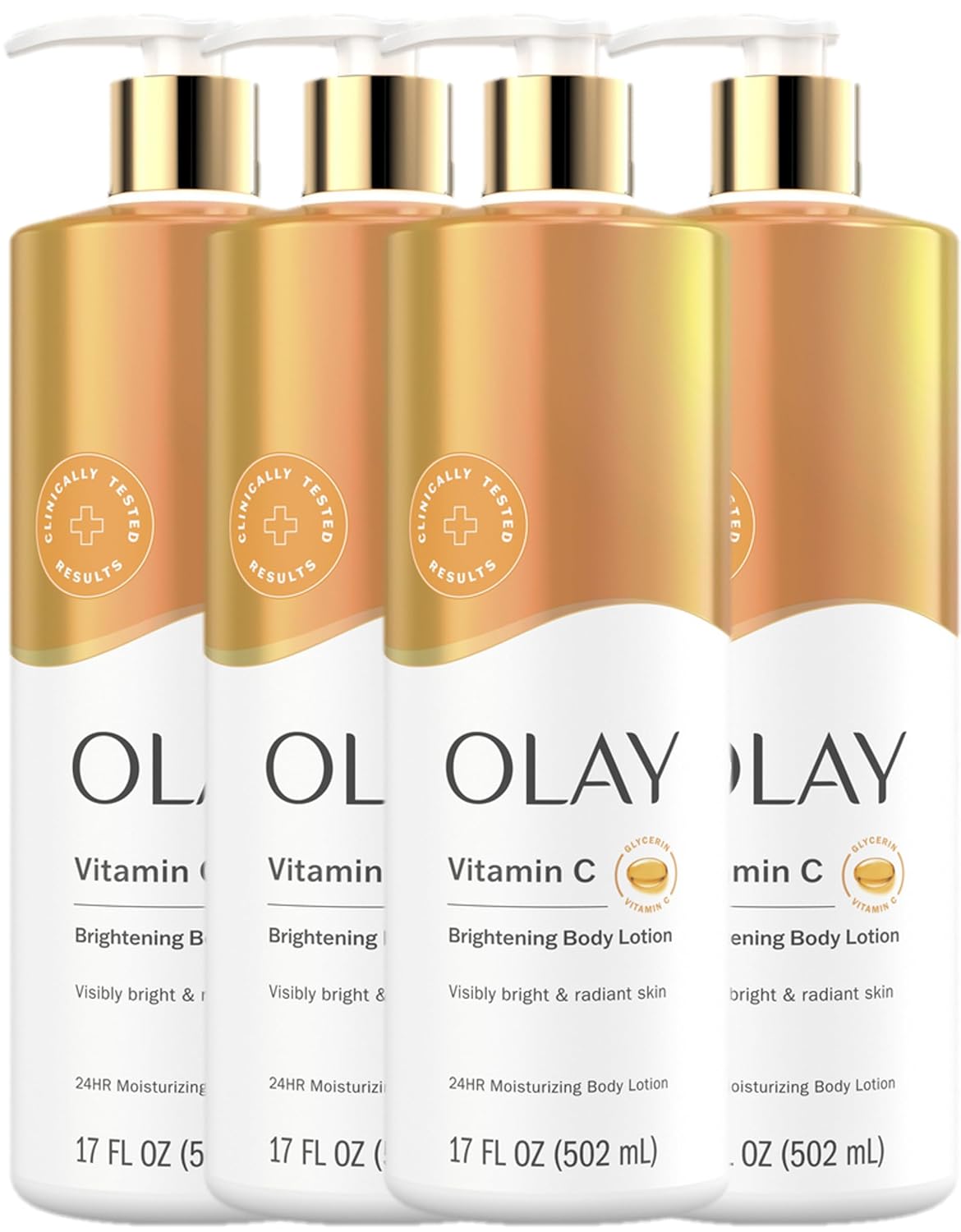 Olay Brightening Body Lotion for Women with Lightweight Vitamin C, Visibly Improves Skin, 17 fl oz (Pack of 3) - Packaging may vary