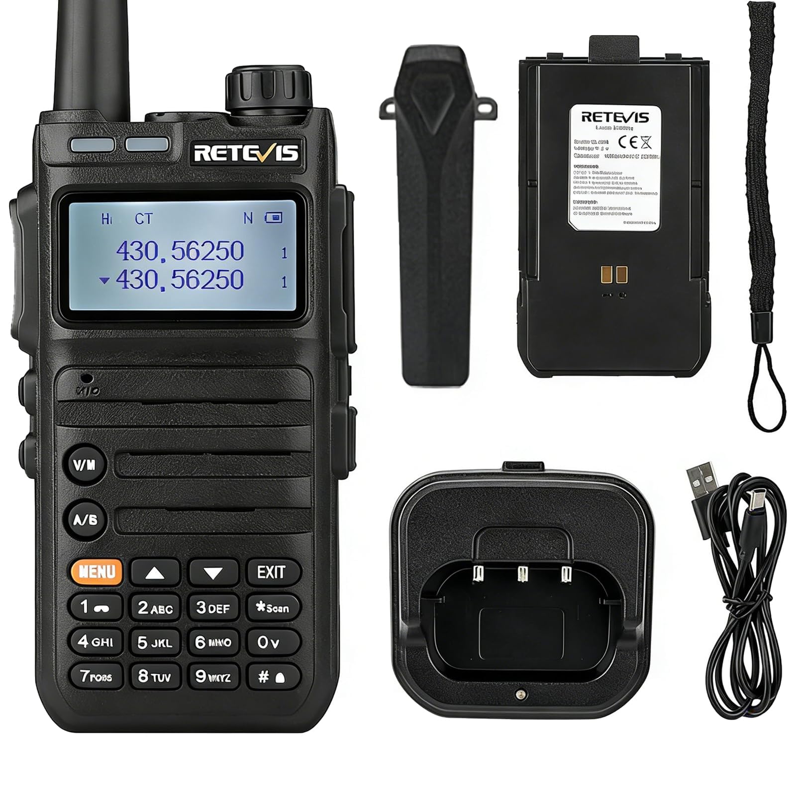 Retevis RA685 Amateur Radio, Doppia Banda Walkie Talkie Professionali, 5W 1800mAh Ricaricabile, LED 128 Canali, Radio Ricetrasmittenti Lungo Raggio per Radioamatori, Principianti, Caccia (Nero, 1PZ)