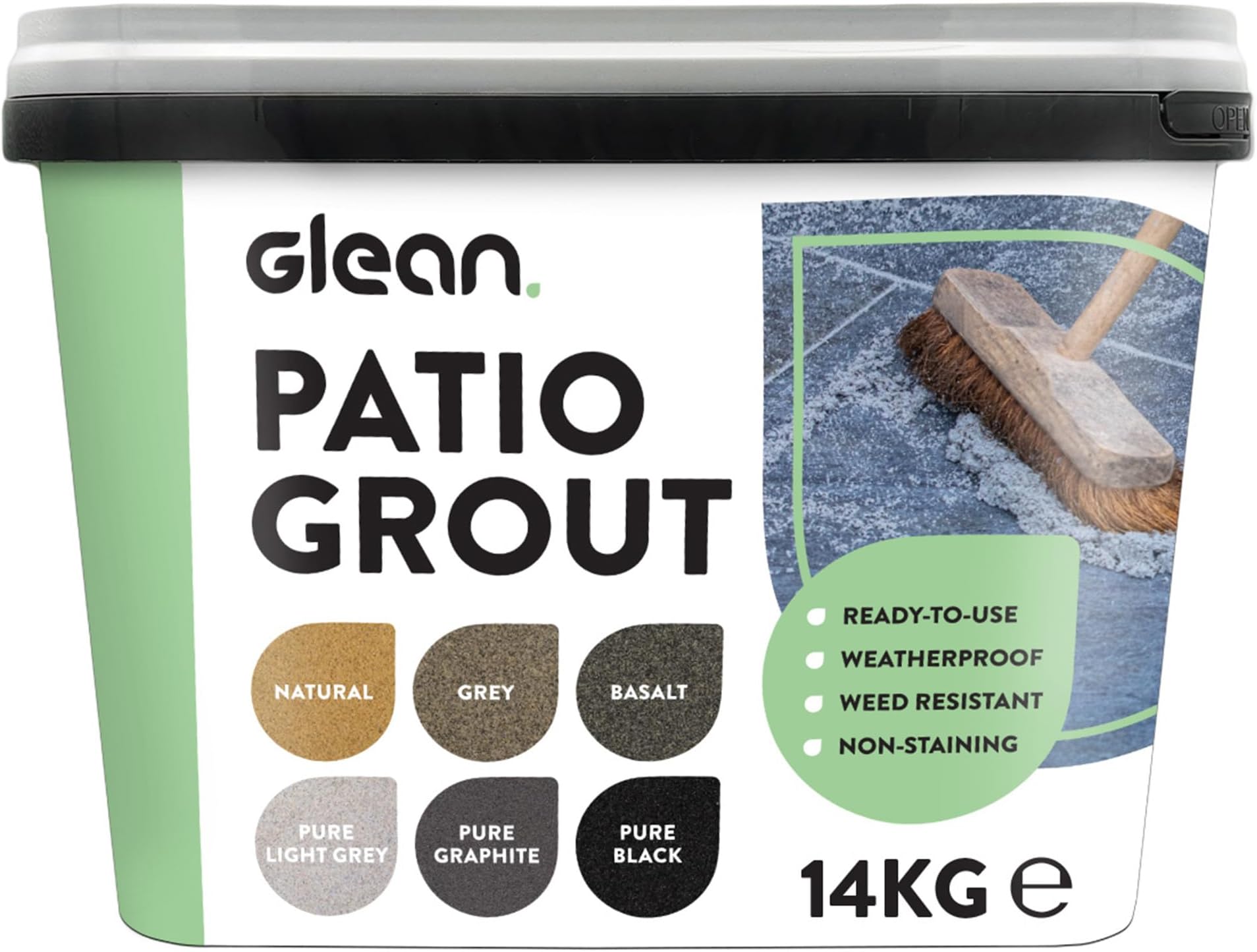 GLEAN Patio Grout | GREY | 15kg - 20m² Coverage | Jointing Compound | Brush in Patio Grout for Paving Patios & Block Paving | Self Setting All Weather Application | Ready Mixed