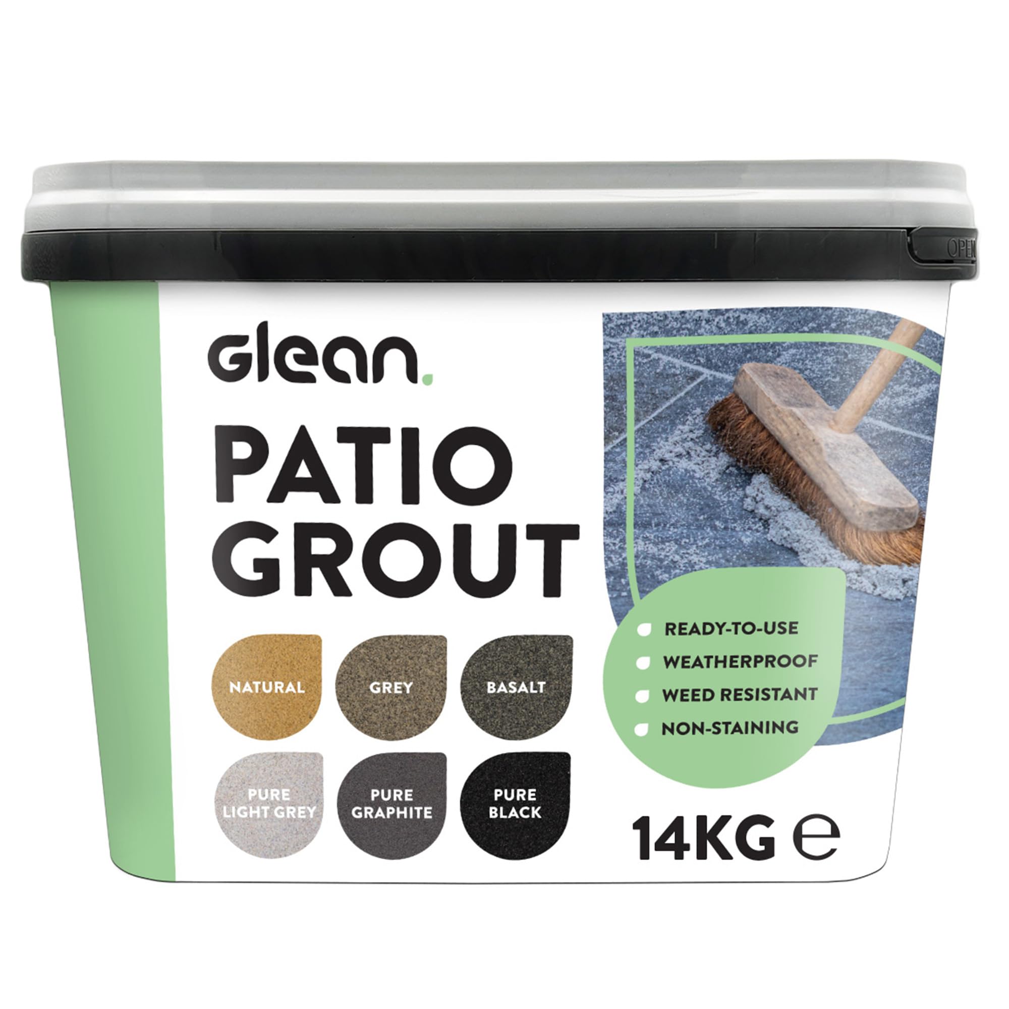 GLEAN Patio Grout | GREY | 15kg - 20m² Coverage | Jointing Compound | Brush in Patio Grout for Paving Patios & Block Paving | Self Setting All Weather Application | Ready Mixed