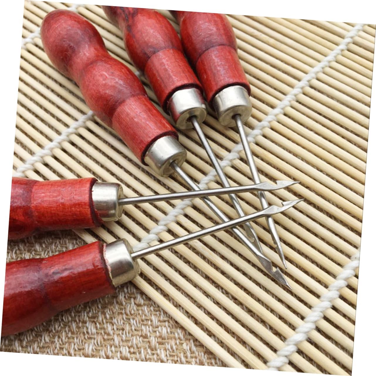 TEHAUX 20pcs Wooden Handle Sewing Needles Sewing Awl Kit for Repairing Craft and Stitching Projects for Upholstery Tents and Canvas