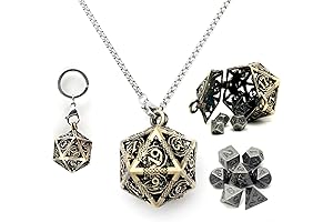 Haxtec Mini Dice Set with Metal D20 Necklace | Bronze Hollow Dice in Case