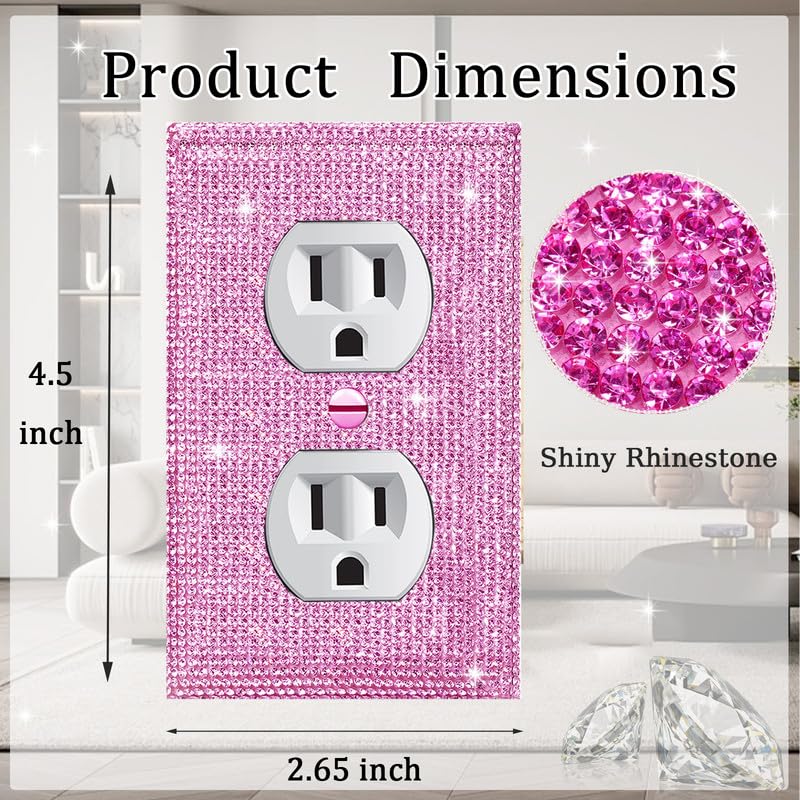 Image of Shiny Pink Rhinestones Double Hole Outlet Light Switch Plate Decorative Outlet Covers Light Switch Cover Rhinestones Outlet Covers Wall Plate