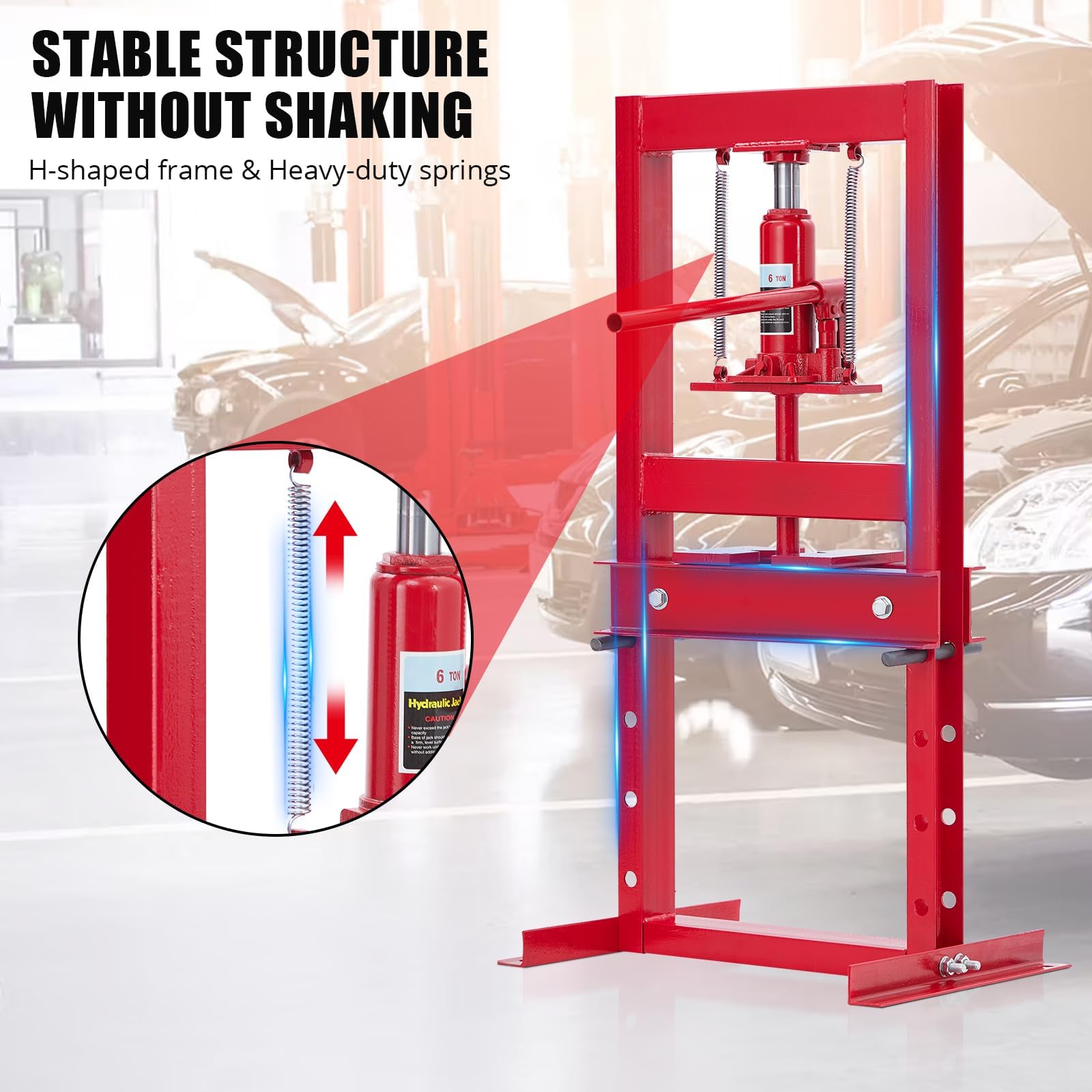 Garvee Pressa idraulica Professionale da Officina e Garage – Struttura H-Frame Robusta – Tavolo Regolabile – Piastre Incluse – Ideale per rimozione Cuscinetti, boccole, Ingranaggi e Lavorazione