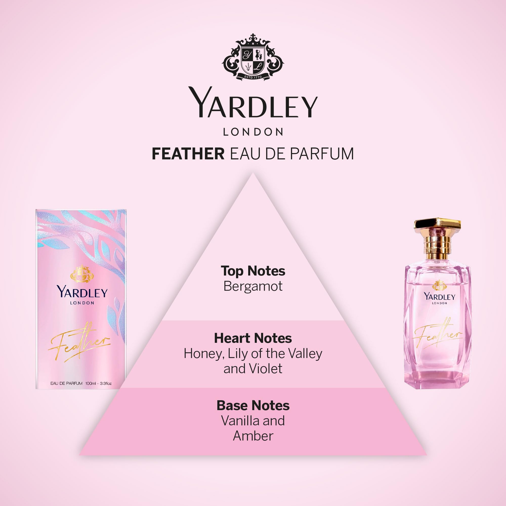 Yardley London Feather Eau de Parfum 100 ml – zarter blumiger Damenduft mit Bergamotte und Bernstein, ein sanfter und sinnlicher Duft, ideal für den Alltag oder als Geschenk