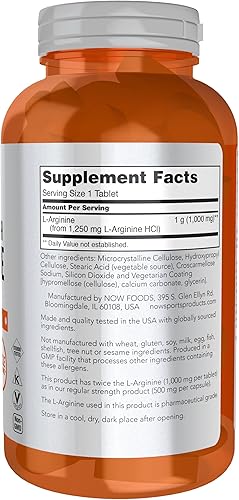 Vista 2 de Now Foods Sports Nutrition, L-Arginina Doble Fuerza 1000 mg, Precursor de Óxido Nítrico, Aminoácidos, 180 Tabletas