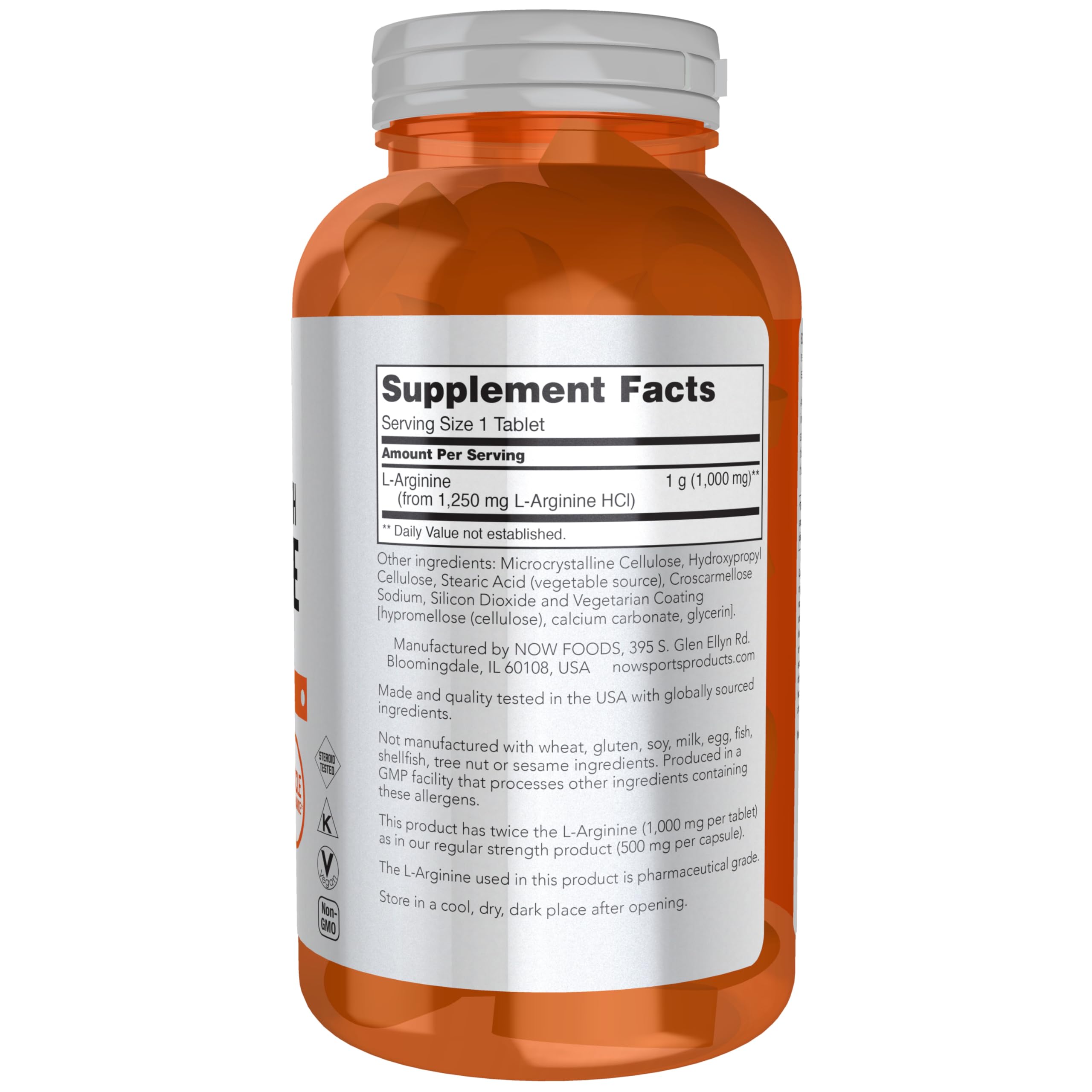 Now Sports, L-Arginine 1,000mg, Double Strength, N.O. Precursor*, 180 Tabs — Amazon image 2
