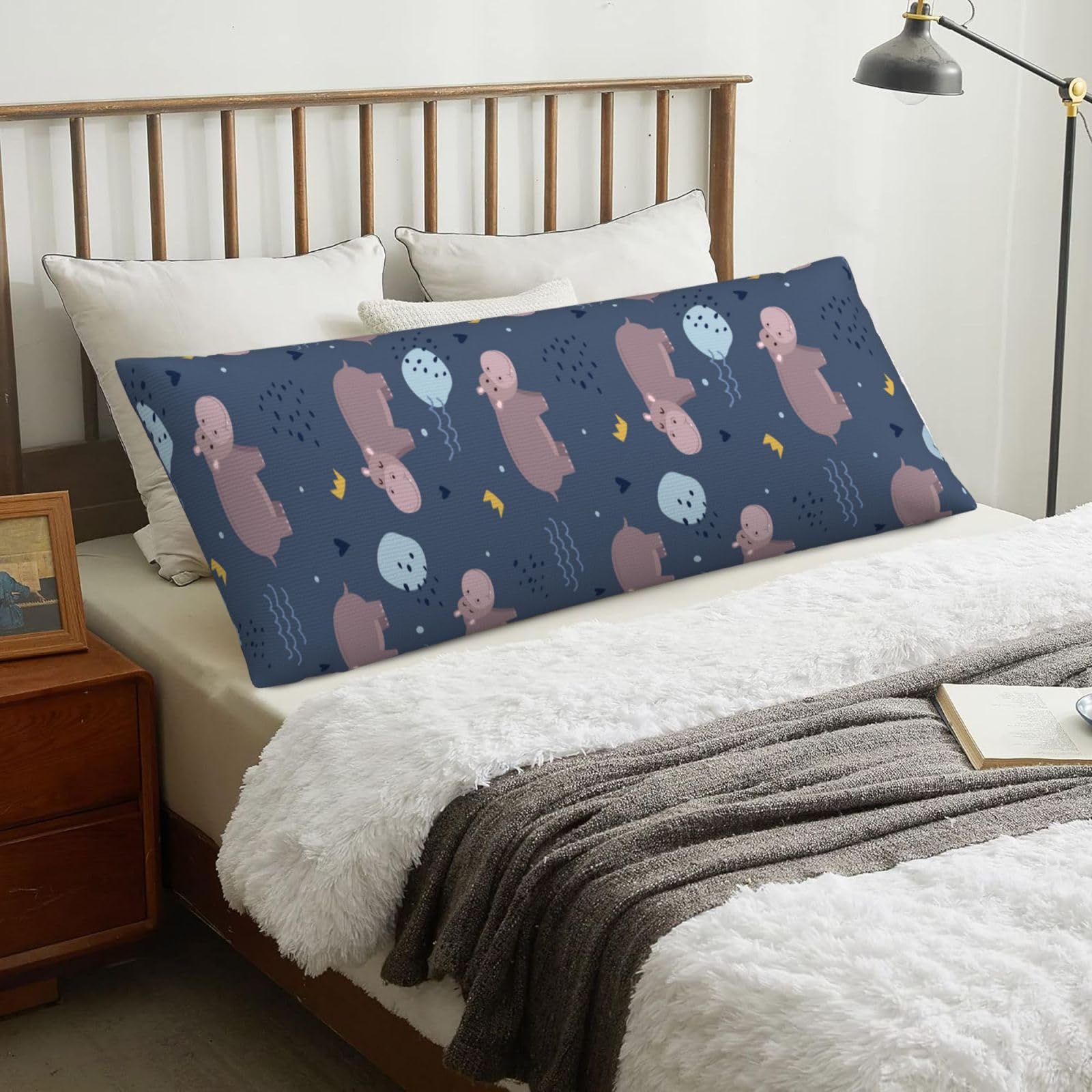 Hippo Animal, Body Pillow Cover with Zipper,Long Body Pillowcase 20 x 60 in