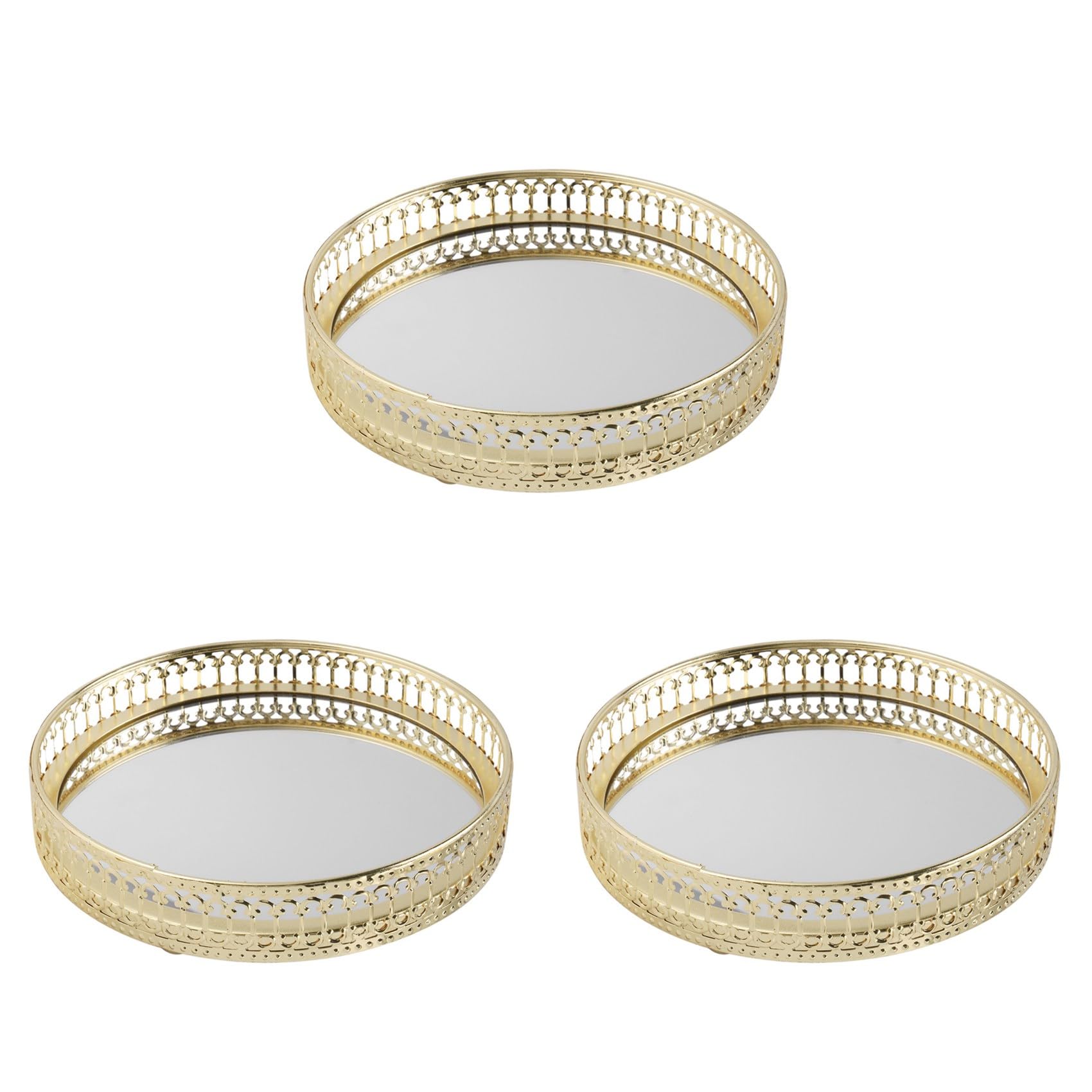 Plateau de rangement en fer doré et verre miroir pour cosmétiques et maquillage 17.5cm x3