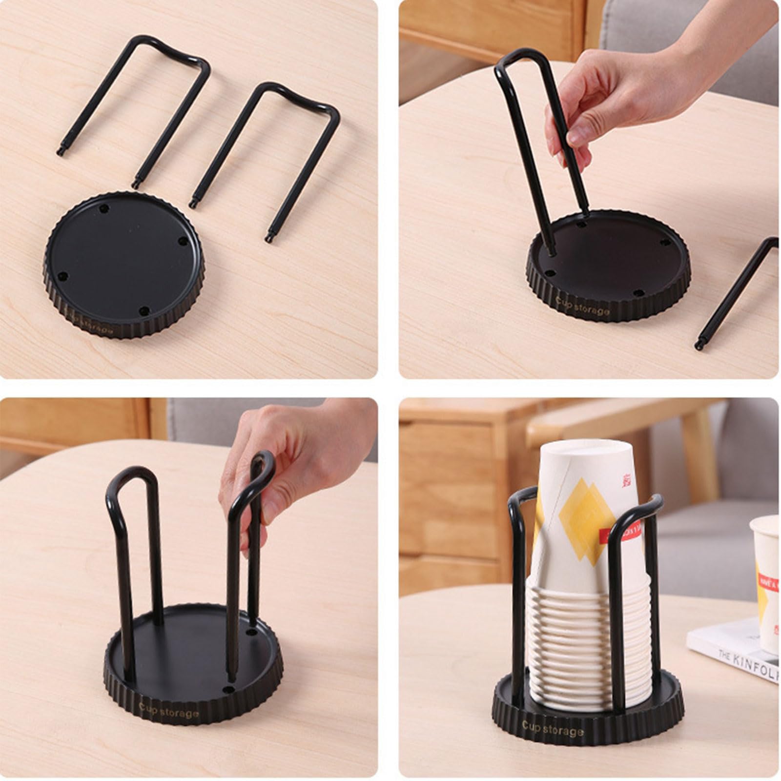 Cairondin Porta tazze di carta e coperchio con organizer per cannucce, dispenser per tazze da caffè usa e getta per piano di lavoro, caffetteria, bar, ristorante, sala colazione, nero