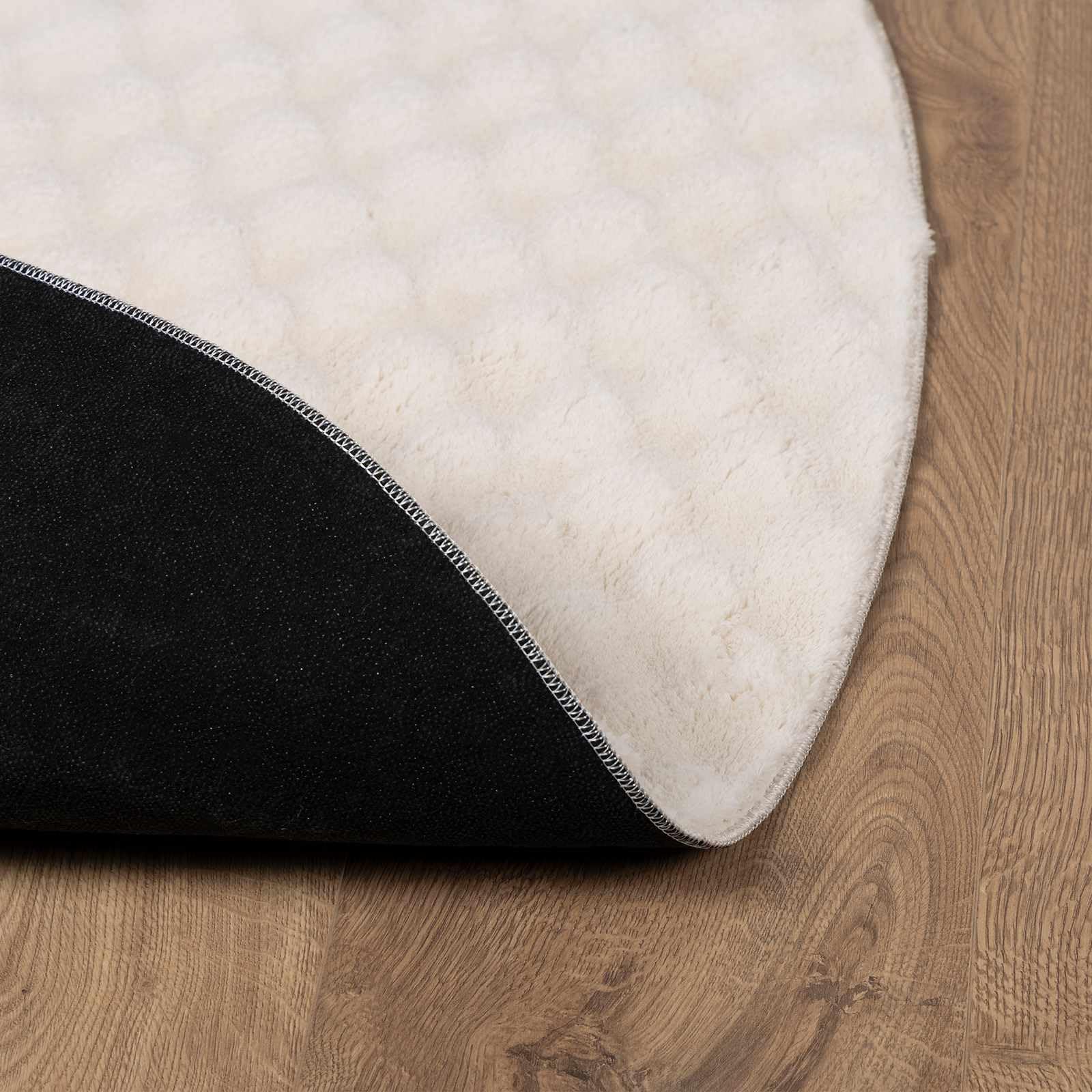 Tappeto rotondo Sirolo, per soggiorno, camera da letto, corridoio e sala da pranzo, morbido, lavabile, antiscivolo, a pelo medio, 160 cm, beige