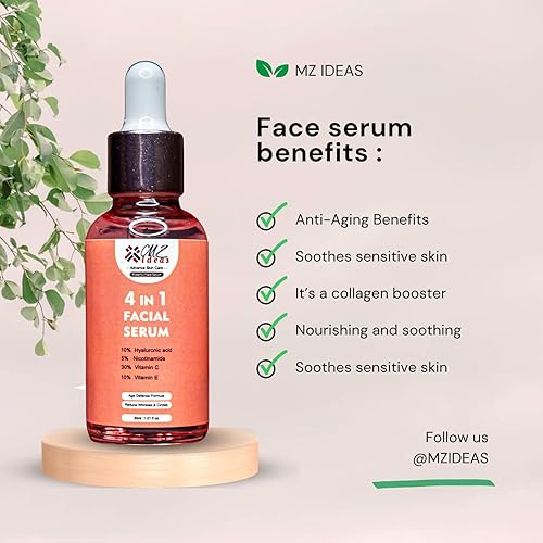 Miniatura 3 de Suero facial 4 en 1, 10% ácido hialurónico, 5% niacinamida, 30% vitamina C, 10% vitamina E, 1.01 fl oz