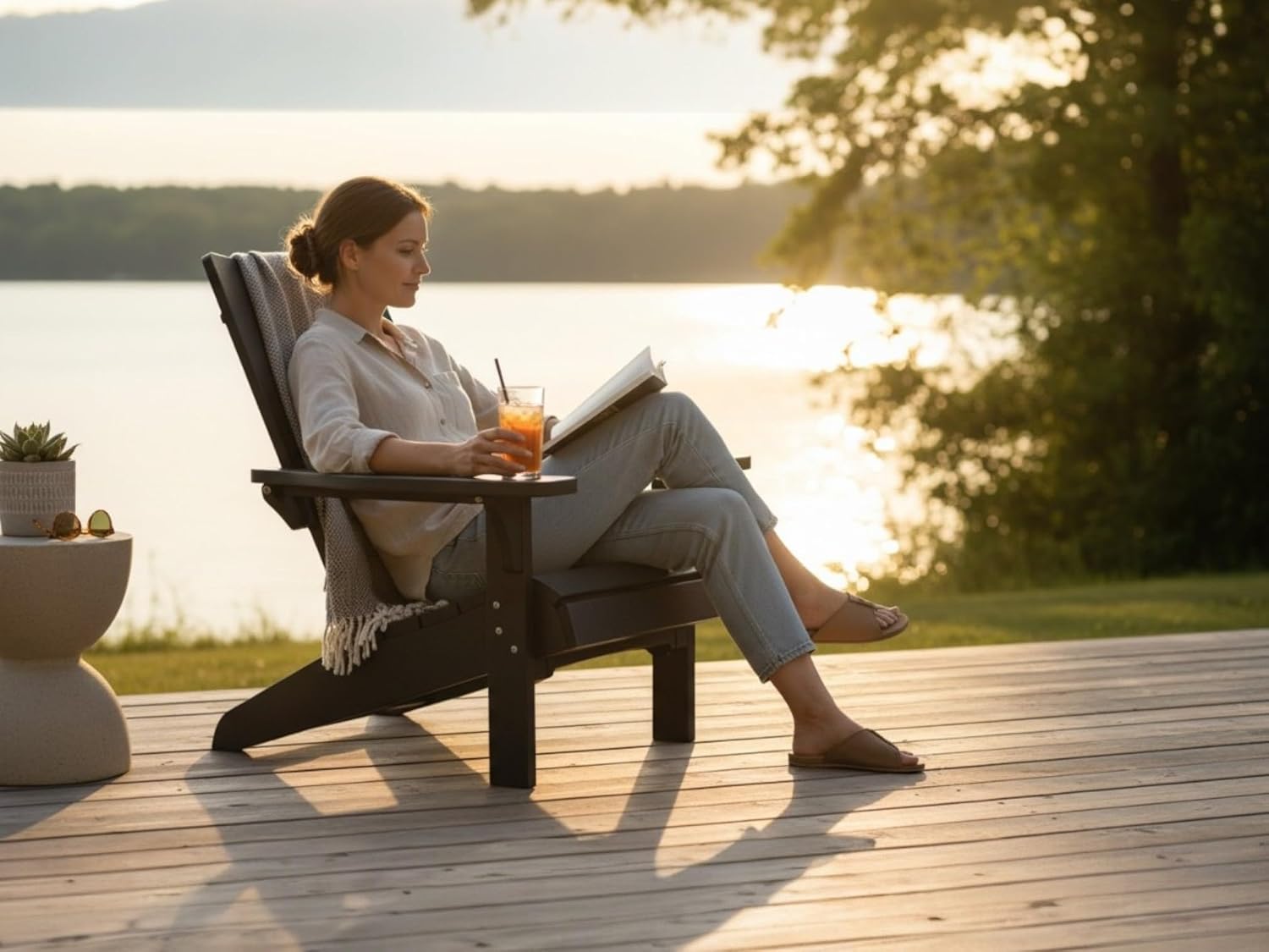 Sea Brook Modern Adirondack Chair with Integrated Cupholder, Outdoor Patio Seating (Graphite)