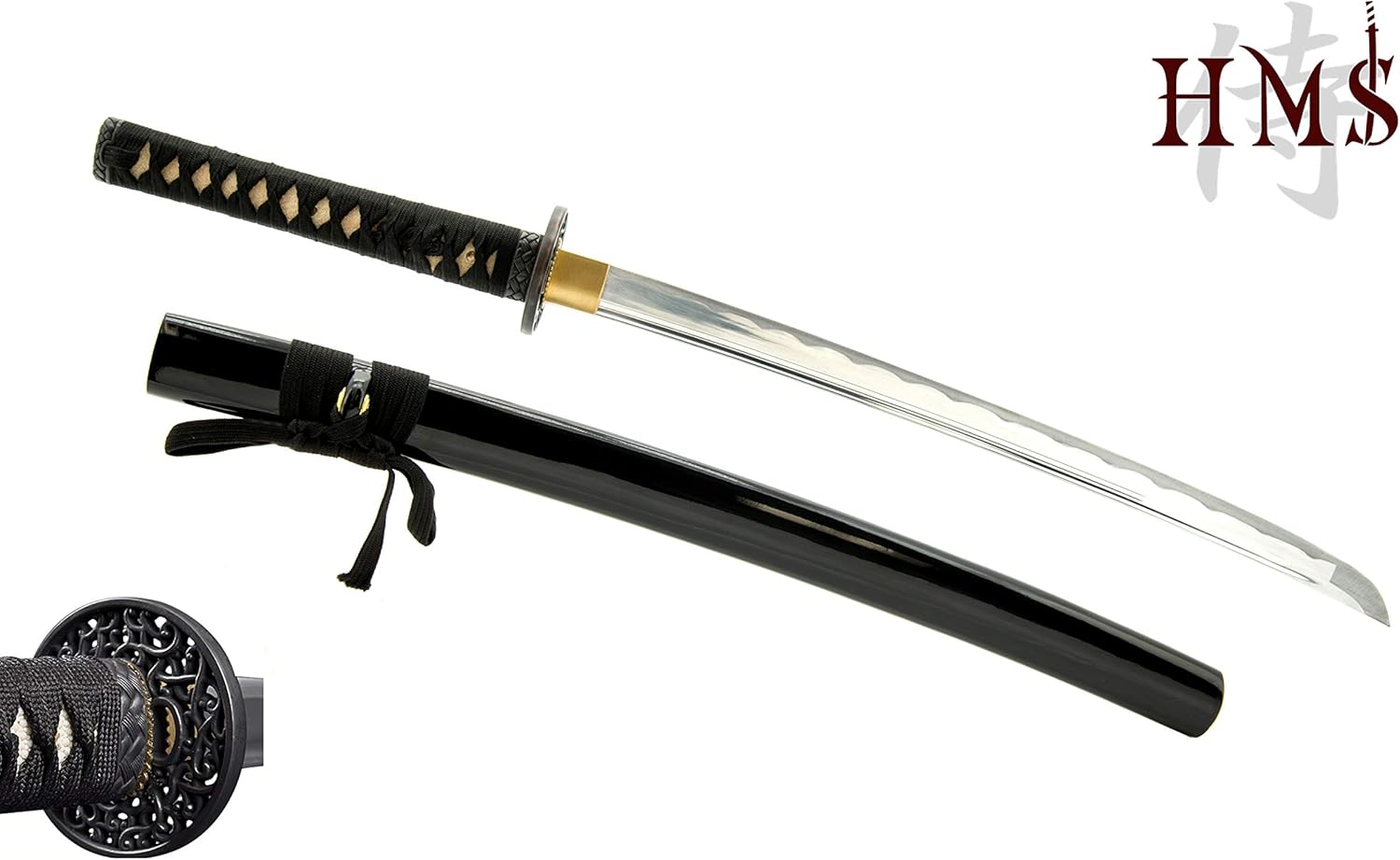 HMS Japanese Samurai Katana Training Sword, Iron Alloy Tsuba, Hand Made, Aluminum Alloy, Full Tang, Unsharpened