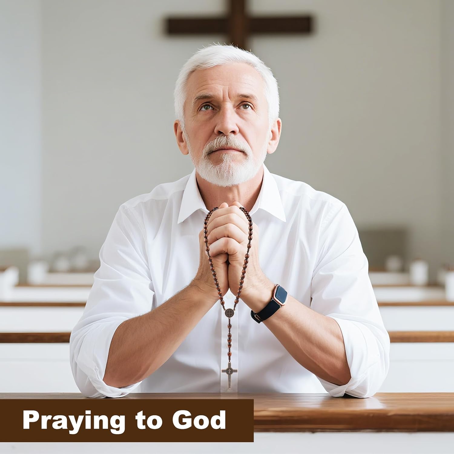 Wooden Bead Rosary Necklace, Catholic Rosary Wood Carved Beads with Jesus Cross, Wood Rosarys Beads Necklace Bulk with Organza Bags Pouch Baptism Favors Catholic Gift for Men Women - Image 5