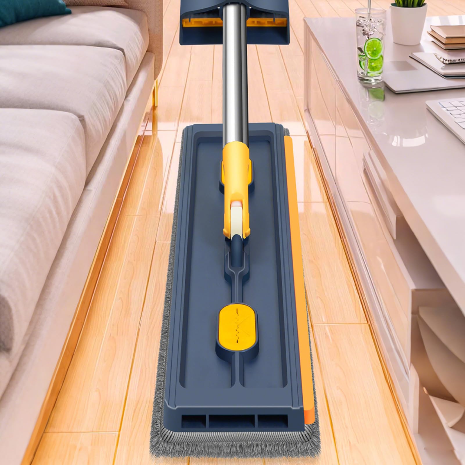 Mopa Plana Giratorio 360°, en Seco o Húmedo, Mango Largo | Mopa Plana de Suelo en Seco o Húmedo para Suelos de Cocina, Baño, Hogar, Comercial, Alfombra, Madera Dura, Baldosas y Más