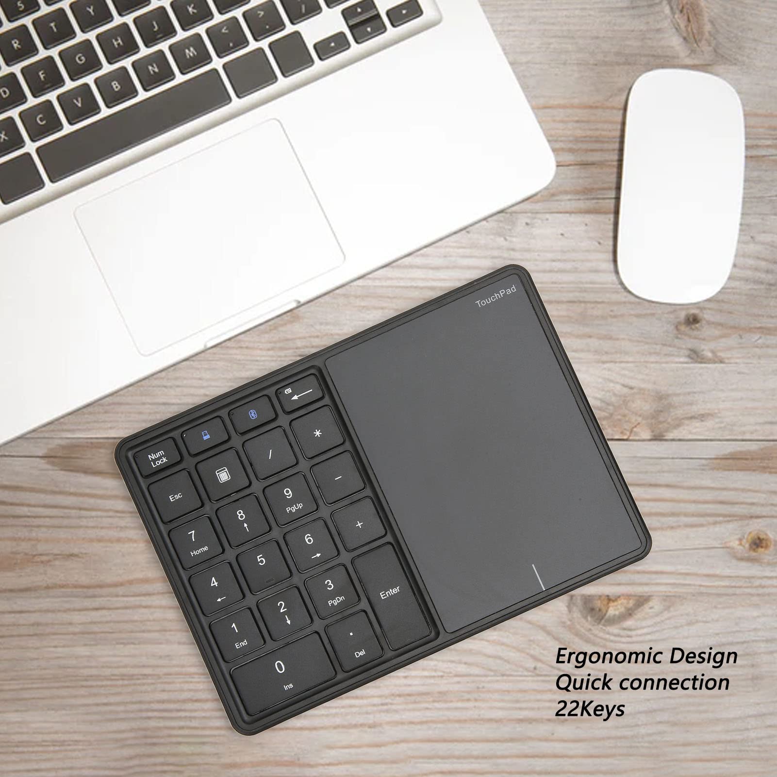 AMONIDA Tastierino Numerico Wireless a 22 Tasti con Touchpad Design Ergonomico per L'home Office ABS Leggero