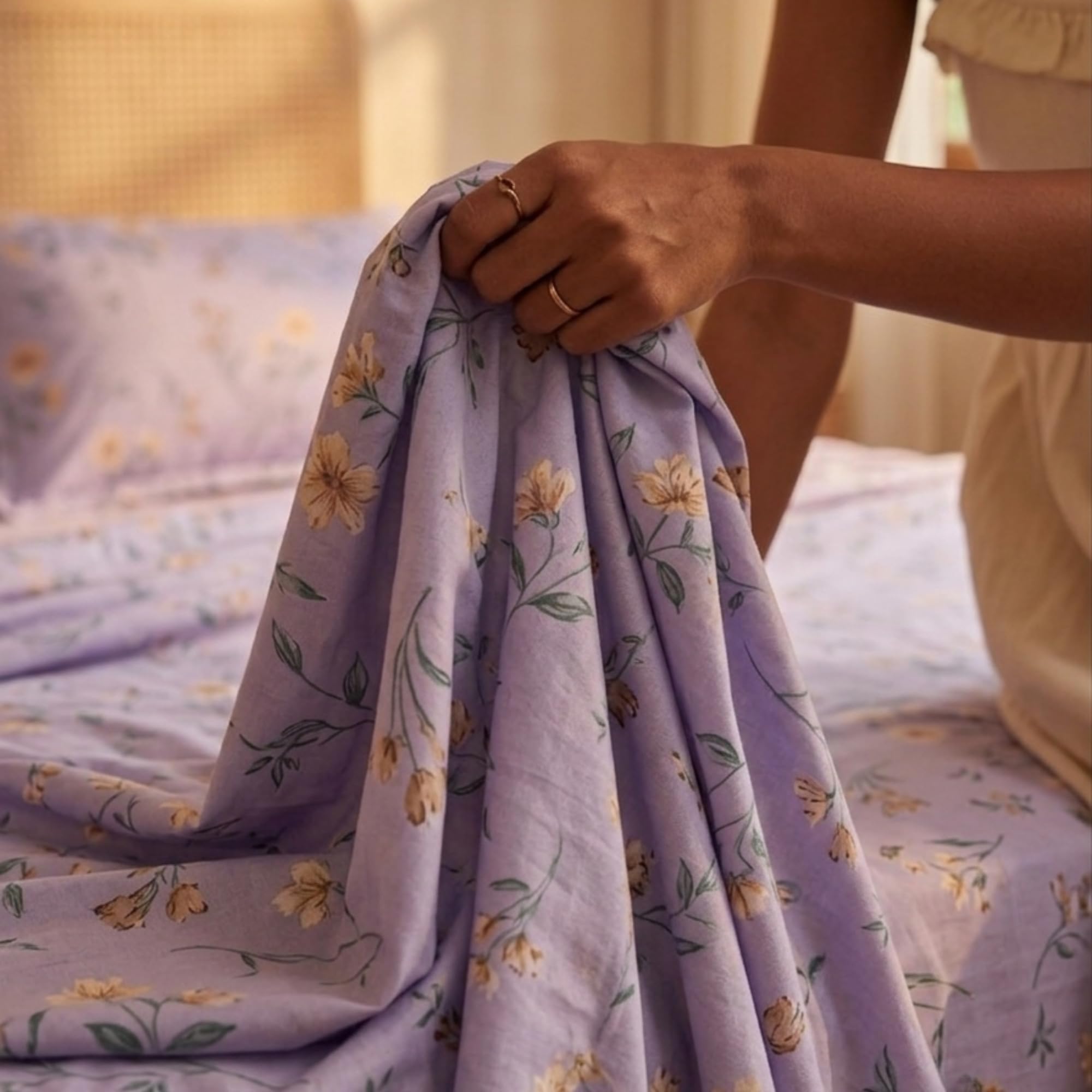 Lilac Floral Queen Size Cotton Bedsheet - FREE SHIPPING -3