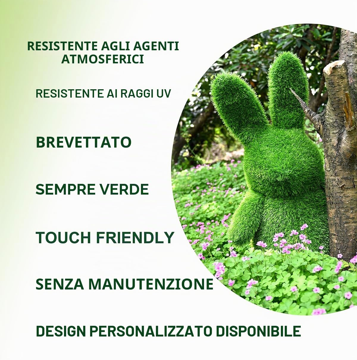Innovative opere d'arte statuette in erba artificiale coniglietto orso cane decorazione giardino (orsacchiotto, 35 cm)