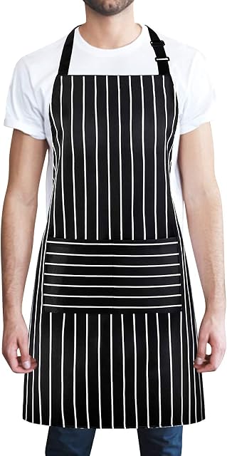 Jinlaili Black Apron, Unisex Adjustable Bib Apron with 2 Pockets, Cooking Kitchen Apron for Women Men, Kitchen BBQ Apron, Cotton Linen Chef Apron for Cooking, Baking Gardening Restaurant BBQ