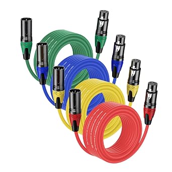 4Pack-50FT XLR Male to XLR Female Cables, Professional Balanced Microphone Lead, Extension Mic Cable Cord Blue, Red, Blue, Yellow