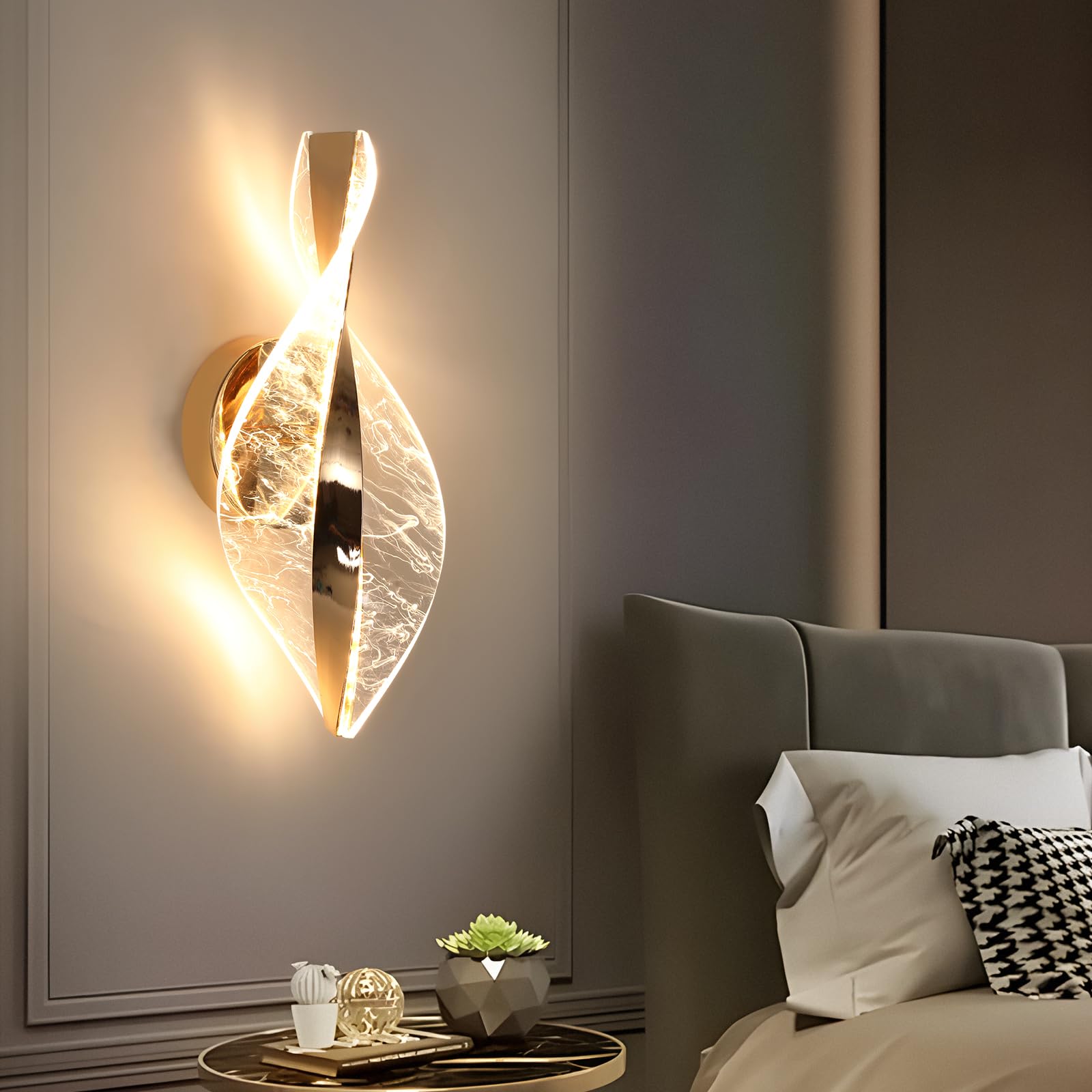 Comely Kinkiet LED, Złoty 12W 2000LM Regulowana Nowoczesna Lampa Ścienna LED, 3 Temperatury Barwowe 3000K/4500K/6500K Wewnętrzna Lampa Ścienna Do Sypialni Korytarza Salonu Sali