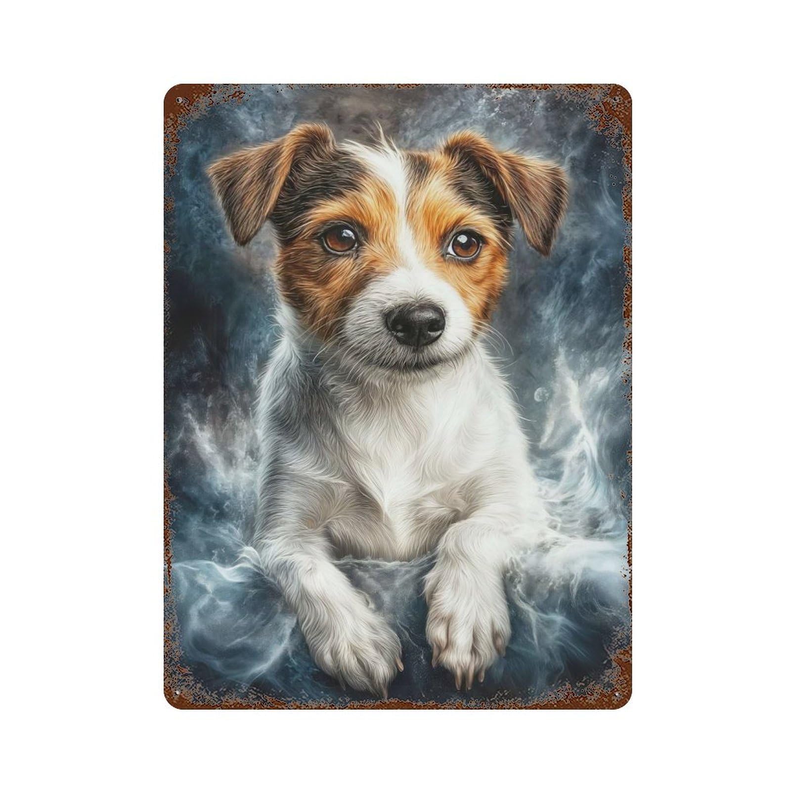 Jack Russell Terrier Portrait Rusty Metal Tin Sign 15.7"x11.8", Industrial Home Decor for Garage, Pub Or Kitchen