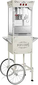 Olde Midway Movie Theater-Style Popcorn Machine Maker with Cart and 10-Ounce Kettle - Cream, Vintage-Style Popper on Wheels