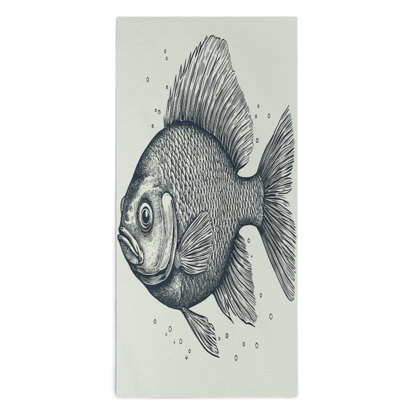 Btcowzrv Style Hand Drawn Small Fish Bath Towel Beach Towels Shower Towel