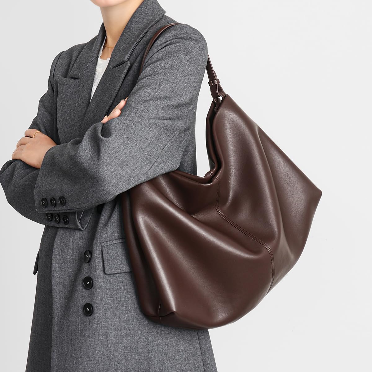 Covelin Minimalist Soft Leather Tote Bag Hobo Casual Shoulder Purse for Everyday Work