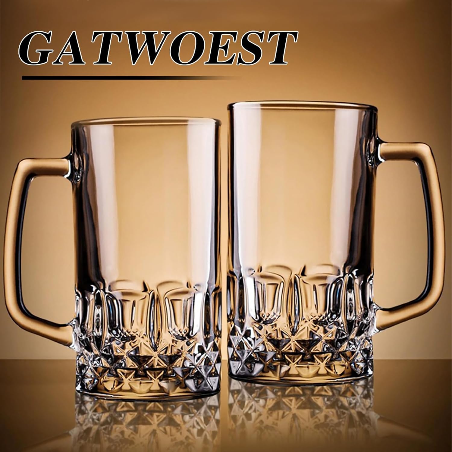 Large Beer Mug (20 oz, Set of 2) Crystal Glass German Mugs for Freezer, Durable Stein With Handles - Dishwasher and Freezer Safe, Gifts for Men