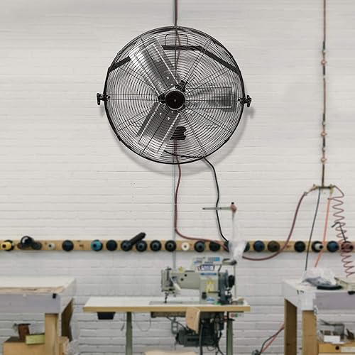 Miniatura 8 de Simple Deluxe Ventilador industrial de montaje en pared de 24 pulgadas, ventilador de metal de ventilación comercial de 3 velocidades para almacén,