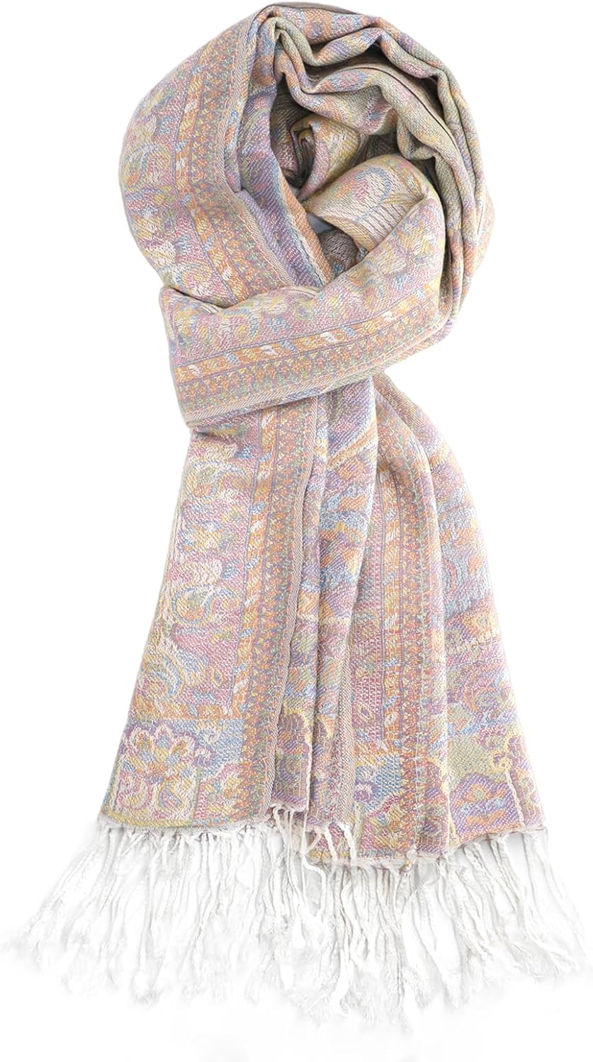 Ciormis Two Tone Silky Paisley Pashmina Shawl Scarf,Soft Women's Rave Jacquard Pashminas Wrap Scarves - Image 4