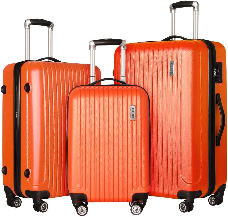 Luggage 3 Piece set, Expandable Suitcase with TSA Lock, ABS Spinner Hardshell lightweight (20”/24”/28”), Orange