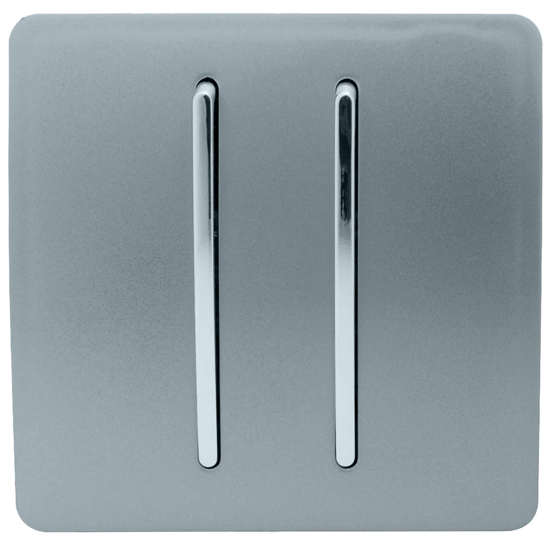 Trendi Switch Cool Grey Trendi 2 Gang 2 Way 240V Screwless Raised Front Plate Plastic Artistic Modern Glossy 10 Amp Chrome Rocker Single Electrical Wall Light Switch - Art-Ss4cg