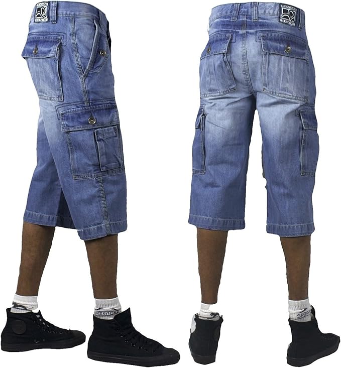 Peviani Combat Denim Casual Mens Shorts, G Bar Denim Urban 3/4 Jeans