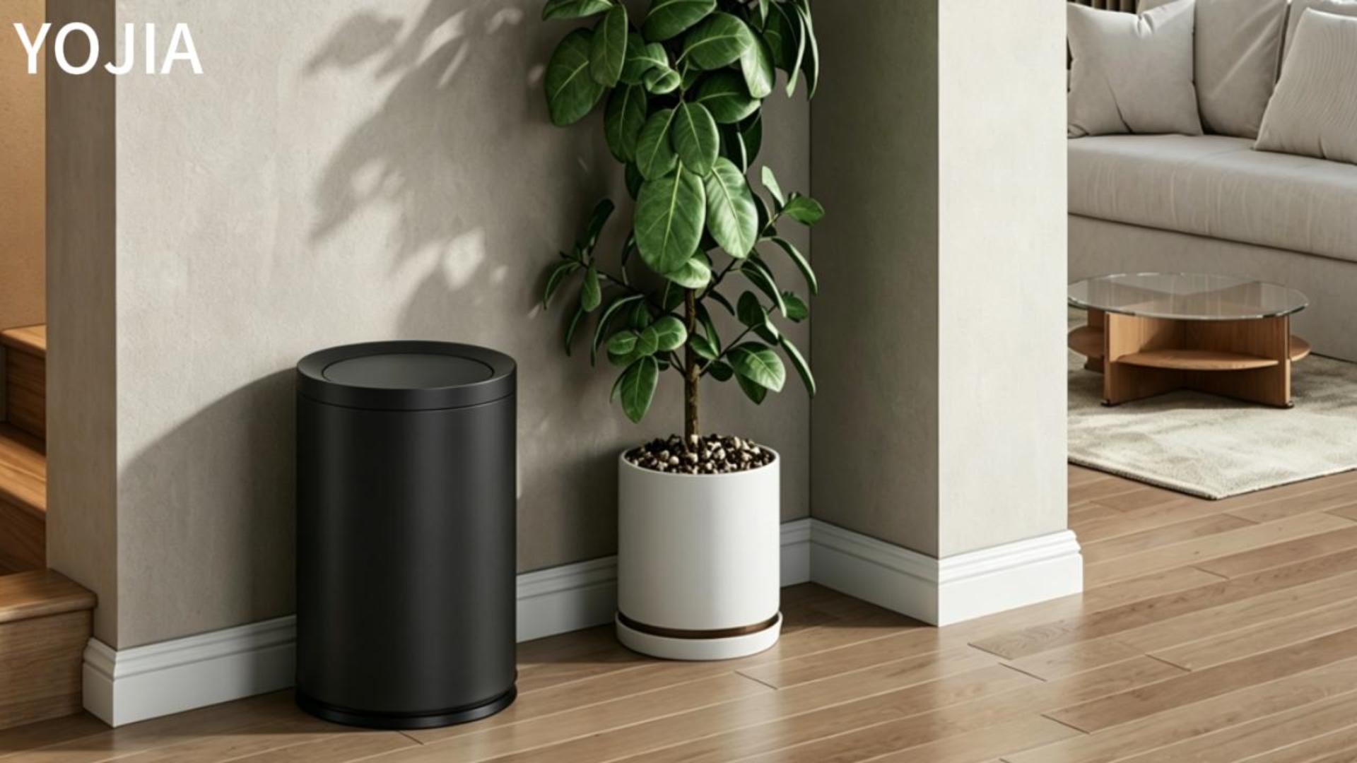 Image of 2.3 /9L Gallon Metal Trash Can with Lid,Black,Light Luxury,Elegant Garbage Can,Bathroom Waste Basket,for Living Room,Home,Bedroom,Office,Bank,Under Desk(9L-Black)