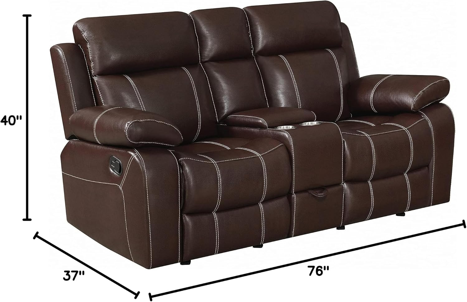 Coaster Home Furnishings Myleene Glider Loveseat with Console and Cup Holders, Chestnut