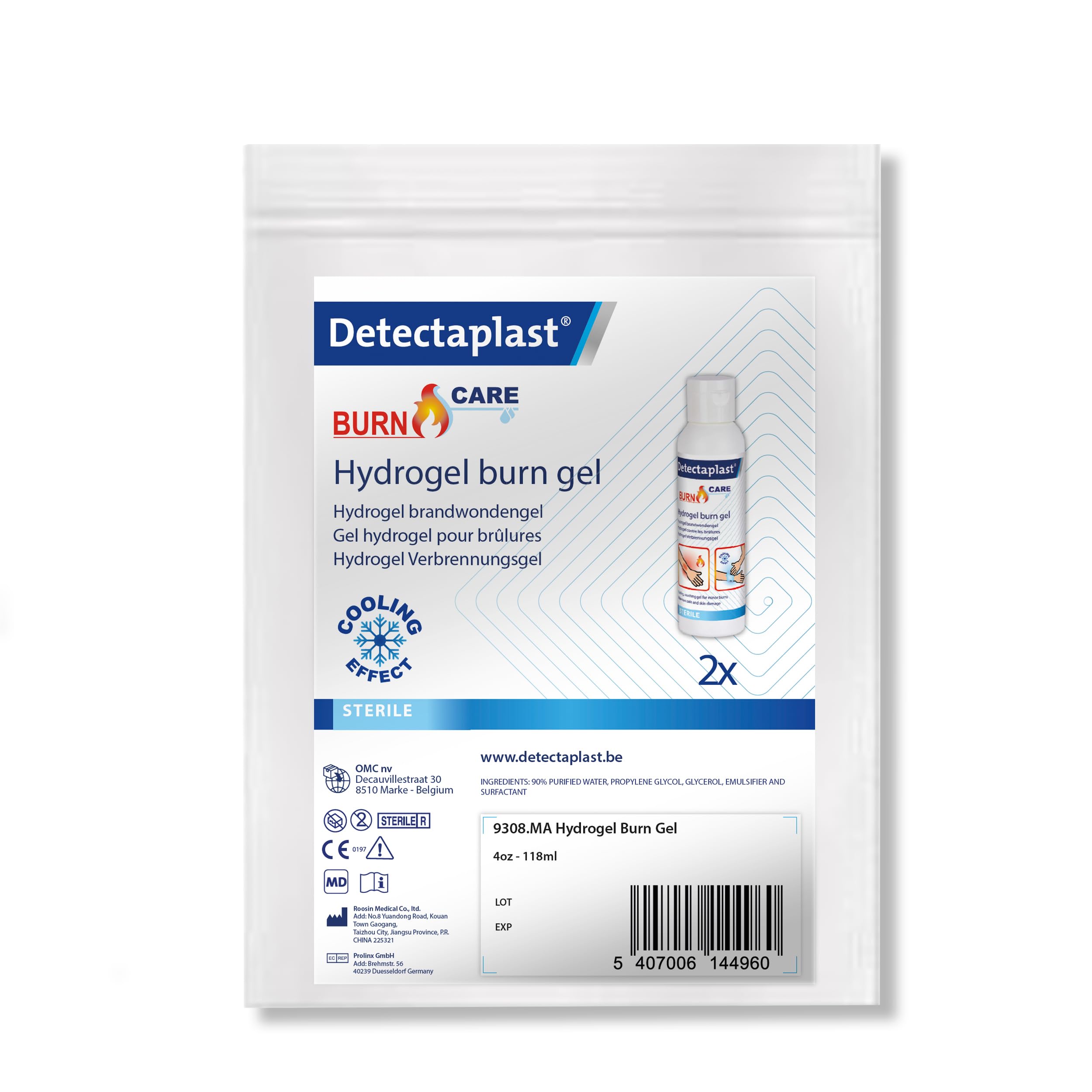 Detectaplast Gel bruciante per ustione (118 ml, 2 pezzi) – idrogel unguento antincendio – gel rinfrescante a base d'acqua